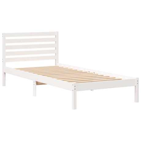 vidaXL Bedframe met hoofdeinde Wit 80 x 210 cm Massief grenenhout afbeelding2 - 1