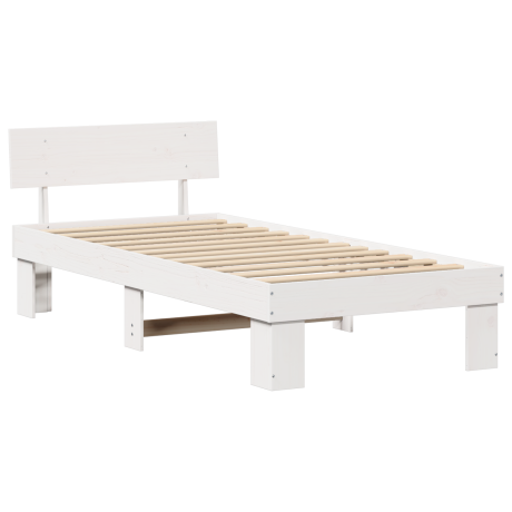 vidaXL Bedframe met hoofdeinde Wit 90 x 200 cm Massief grenenhout afbeelding2 - 1