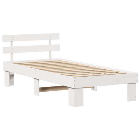 vidaXL Bedframe met hoofdeinde Wit 90 x 190 cm Massief grenenhout afbeelding2 - 1