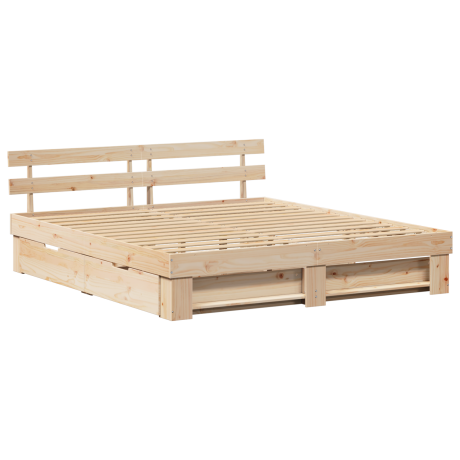 vidaXL Bedframe met lade met hoofdeinde met opslag Bruin 200 x 200 cm Massief grenenhout afbeelding2 - 1