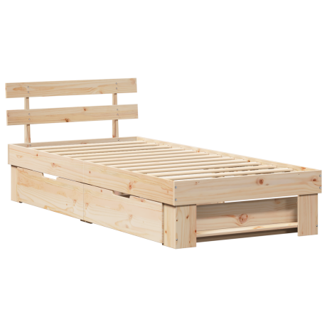 vidaXL Bedframe met hoofdeinde Naturel 75 x 190 cm Massief grenenhout afbeelding2 - 1