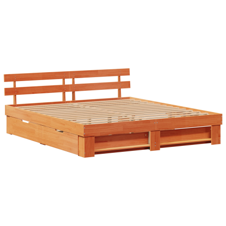 vidaXL Bedframe met lade met hoofdeinde met opslag Wasbruin 180 x 200 cm Massief hout afbeelding2 - 1
