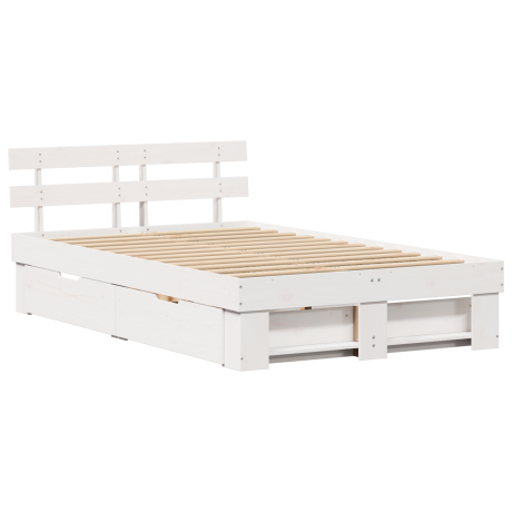 vidaXL Bedframe met lade met hoofdeinde met opslag Wit 140 x 190 cm Massief grenenhout afbeelding2 - 1