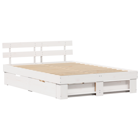 vidaXL Bedframe met lade met hoofdeinde met opslag Wit 150 x 200 cm Massief grenenhout afbeelding2 - 1
