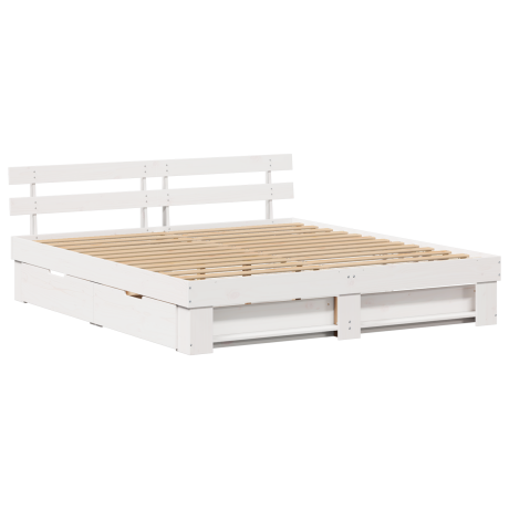 vidaXL Bedframe met lade met hoofdeinde met opslag Wit 180 x 200 cm Massief hout afbeelding2 - 1