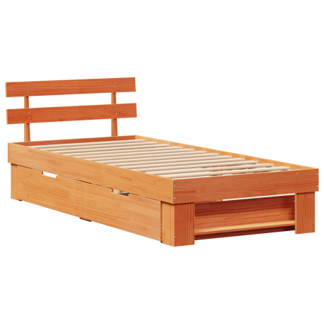 vidaXL Bedframe met lade Wasbruin 100 x 200 cm Massief grenenhout afbeelding2 - 1