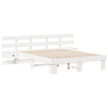 vidaXL Bedframe met hoofdeinde Wit 150 x 200 cm Massief grenenhout afbeelding2 - 1