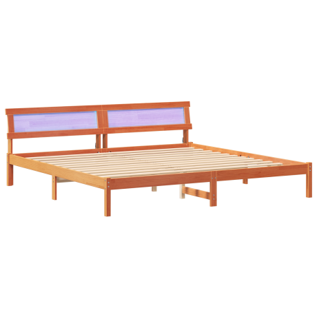 vidaXL Bedframe met LED -striplichten met hoofdeinde Bruin 200 x 200 cm Hout afbeelding2 - 1