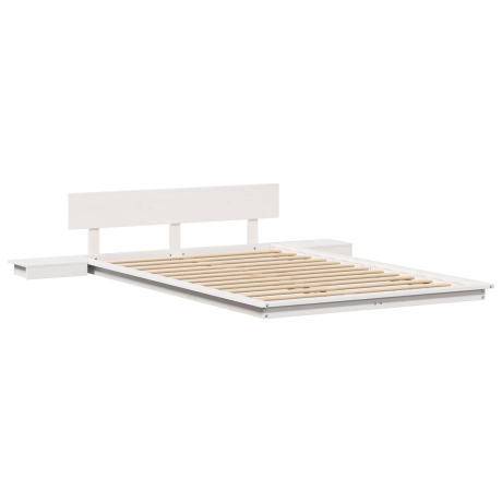 vidaXL Bedframe met Nachtkastjes Wit 120x190cm Massief Hout afbeelding2 - 1