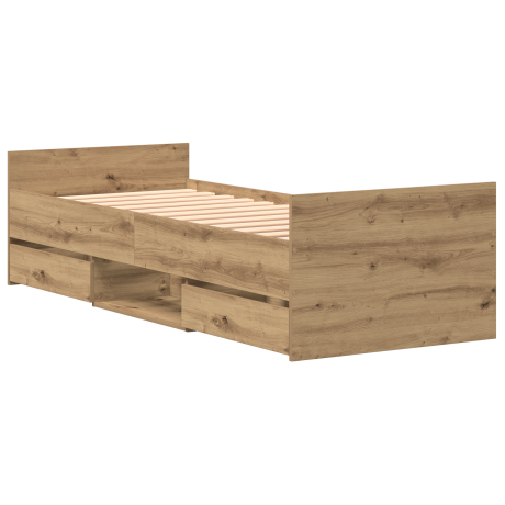 vidaXL Bedframe met lade Artisan Eiken 193 x 78 x 50 cm Bewerkt hout afbeelding2 - 1