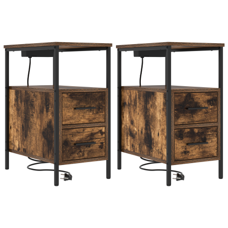 vidaXL Bedside kasten 2 pcs Gerookt eiken 30 x 48 x 61 cm Bewerkt hout afbeelding2 - 1