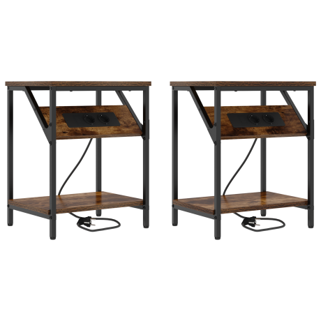 vidaXL Bedside kasten 2 pcs Gerookt eiken 38 x 30 x 48 cm Bewerkt hout afbeelding2 - 1