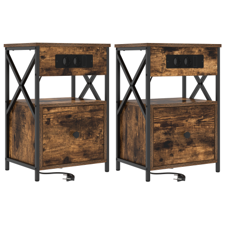 vidaXL Bedside kasten 2 pcs Gerookt eiken 40 x 31 x 60 cm Bewerkt hout afbeelding2 - 1