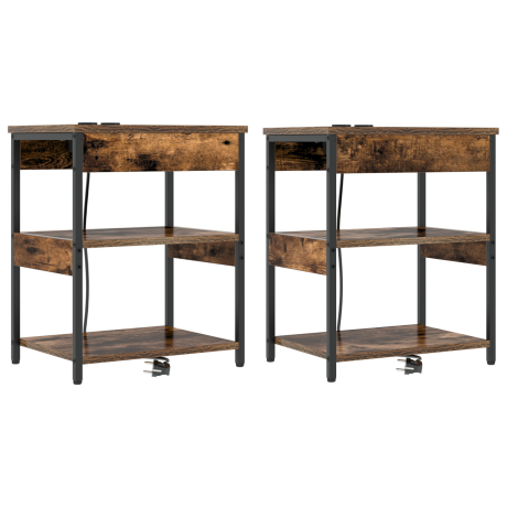vidaXL Bedside kasten 2 pcs Gerookt eiken 41 x 31 x 51 cm Bewerkt hout afbeelding2 - 1