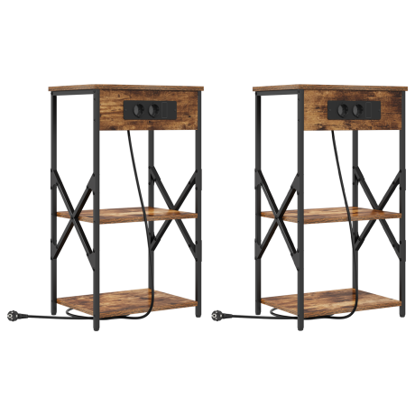 vidaXL Bedside kasten 2 pcs Gerookt eiken 41 x 31 x 76 cm Bewerkt hout afbeelding2 - 1