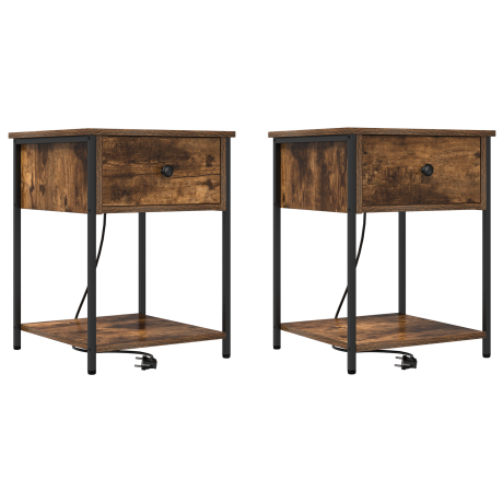vidaXL Bedside kasten 2 pcs Gerookt eiken 42 x 41 x 56 cm Bewerkt hout afbeelding2 - 1