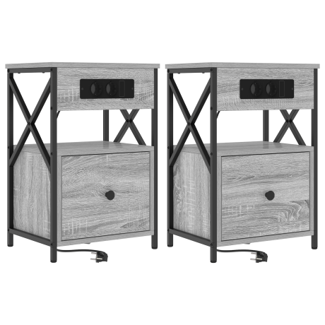 vidaXL Bedside kasten 2 pcs Grijs sonoma 40 x 31 x 60 cm Bewerkt hout afbeelding2 - 1