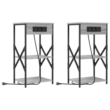 vidaXL Bedside kasten 2 pcs Grijs sonoma 41 x 31 x 76 cm Bewerkt hout afbeelding2 - 1