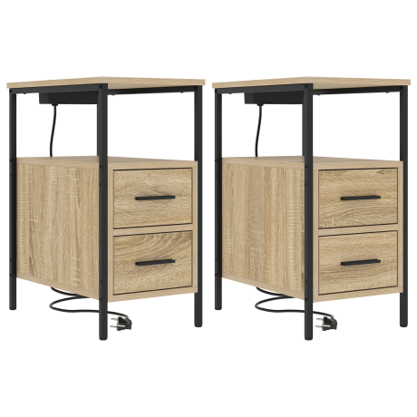 vidaXL Bedside kasten 2 pcs Sonoma eiken 30 x 48 x 61 cm Bewerkt hout afbeelding2 - 1