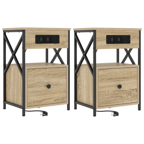 vidaXL Bedside kasten 2 pcs Sonoma eiken 40 x 31 x 60 cm Bewerkt hout afbeelding2 - 1