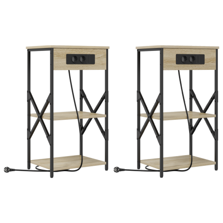 vidaXL Bedside kasten 2 pcs Sonoma eiken 41 x 31 x 76 cm Bewerkt hout afbeelding2 - 1