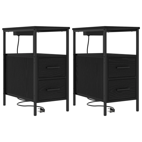 vidaXL Bedside kasten 2 pcs Zwart eiken 30 x 48 x 61 cm Bewerkt hout afbeelding2 - 1