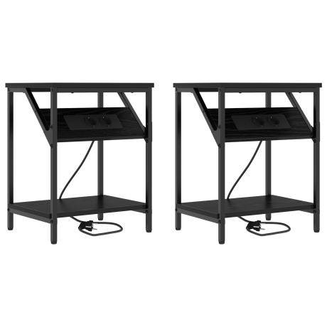 vidaXL Bedside kasten 2 pcs Zwart eiken 38 x 30 x 48 cm Bewerkt hout afbeelding2 - 1