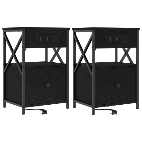 vidaXL Bedside kasten 2 pcs Zwart eiken 40 x 31 x 60 cm Bewerkt hout afbeelding2 - 1