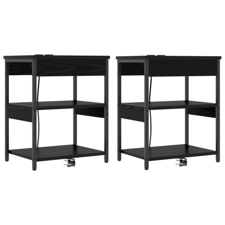 vidaXL Bedside kasten 2 pcs Zwart eiken 41 x 31 x 51 cm Bewerkt hout afbeelding2 - 1