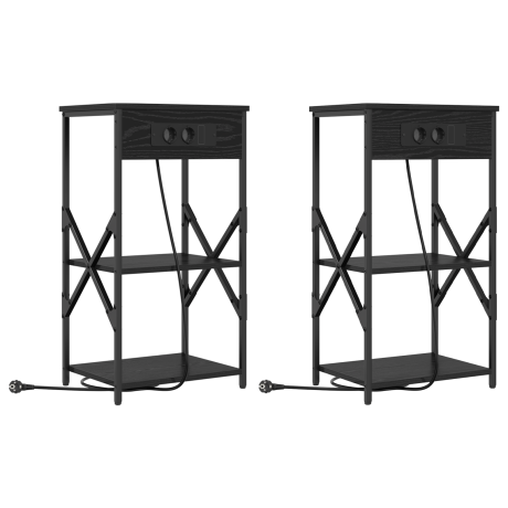 vidaXL Bedside kasten 2 pcs Zwart eiken 41 x 31 x 76 cm Bewerkt hout afbeelding2 - 1
