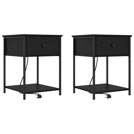 vidaXL Bedside kasten 2 pcs Zwart eiken 42 x 41 x 56 cm Bewerkt hout afbeelding2 - 1