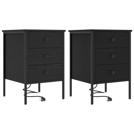vidaXL Bedside kasten 2 pcs Zwart eiken 42 x 41 x 61 cm Bewerkt hout afbeelding2 - 1