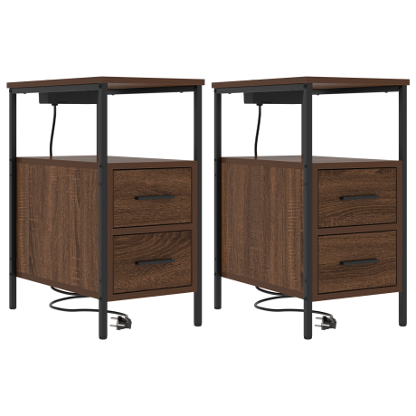vidaXL Bedside kasten met lade 2 pcs bruin eikenkleur 30 x 48 x 61 cm afbeelding2 - 1