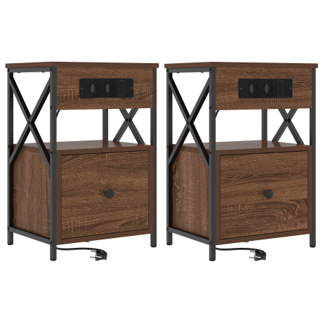 vidaXL Bedside kasten met lade 2 pcs bruin eikenkleur 40 x 31 x 60 cm afbeelding2 - 1