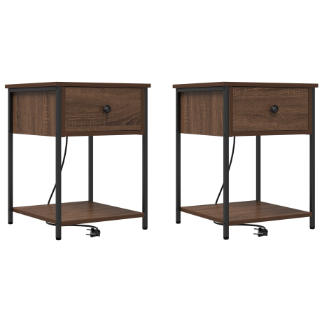 vidaXL Bedside kasten met lade 2 pcs bruin eikenkleur 42 x 41 x 56 cm afbeelding2 - 1