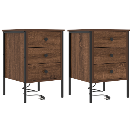 vidaXL Bedside kasten met lade 2 pcs bruin eikenkleur 42 x 41 x 61 cm afbeelding2 - 1