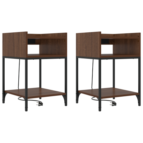 vidaXL Bedside kasten met plank 2 pcs bruin eikenkleur 40 x 40 x 61 cm afbeelding2 - 1