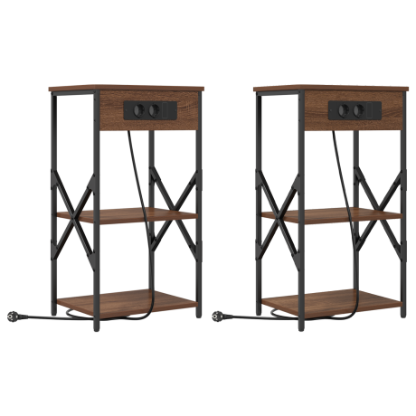 vidaXL Bedside kasten met plank 2 pcs bruin eikenkleur 41 x 31 x 76 cm afbeelding2 - 1