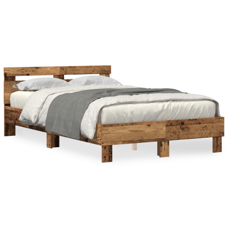 vidaXL Bedframe met LED Oudhout 120 x 190 cm Bewerkt hout afbeelding2 - 1