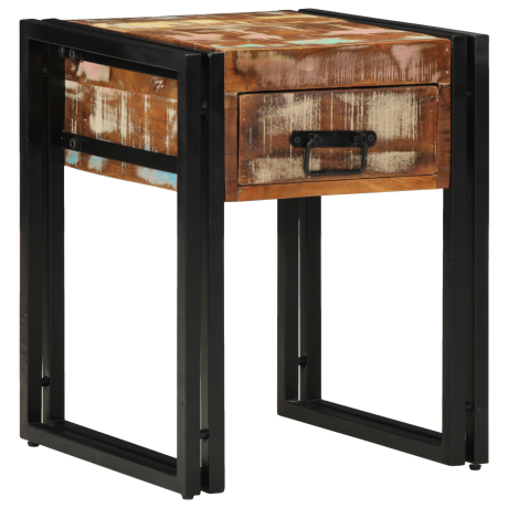 vidaXL Bijzettafel met lade 40x40x50 cm massief gerecycled hout zwart afbeelding2 - 1