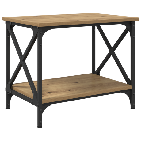 vidaXL Bijzettafel met plank met opslag artisanaal eikenkleurig 55 x 38 x 45 cm afbeelding2 - 1