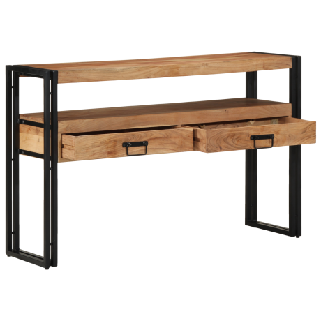 vidaXL Bijzettafels 120x33x75 cm massief acaciahout en metaal zwart afbeelding2 - 1