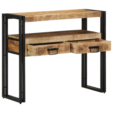 vidaXL Bijzettafels 90x33x75 cm massief mangohout en metaal zwart afbeelding2 - 1