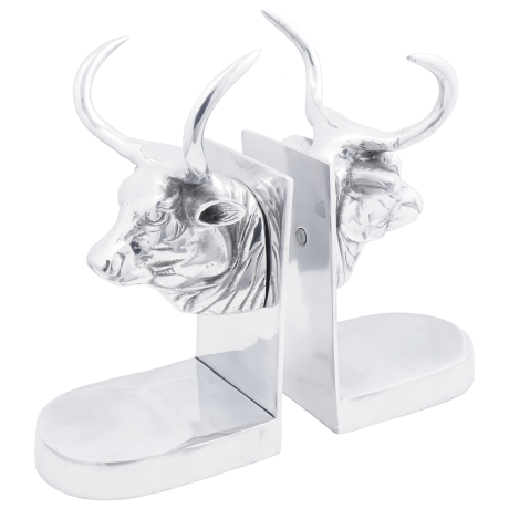 vidaXL Boekensteunen 2 st stier 17x15x27 cm aluminium zilverkleurig afbeelding2 - 1