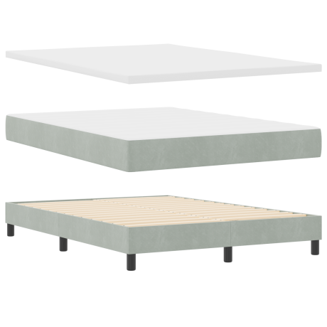 vidaXL box spring bed met matras in lichtgrijs, 140x190 cm, fluweel afbeelding2 - 1