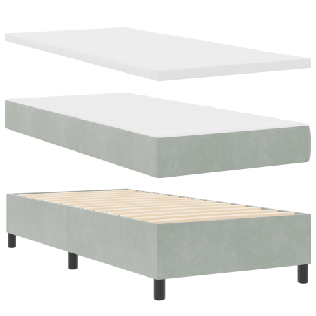 vidaXL Boxspring Bed met Matras & Bank Lichtgrijs 90x200 cm Fluweel afbeelding2 - 1