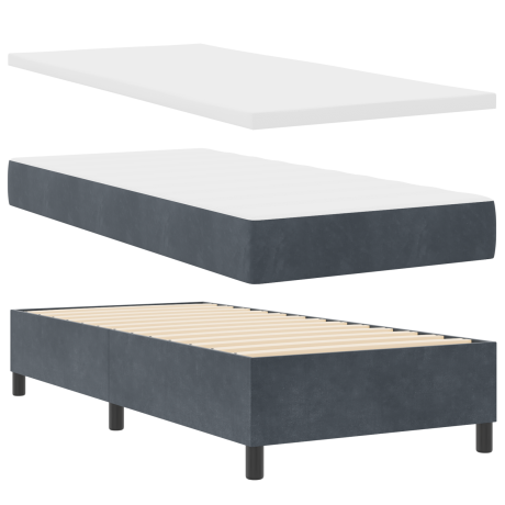 vidaXL Boxspring Bed met Matras & Bench Donkergrijs 90x190 cm Fluweel afbeelding2 - 1