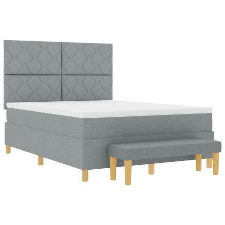 vidaXL Boxspringbed met Matras & Bankje Lichtgrijs 140x200 cm Stof afbeelding2 - 1