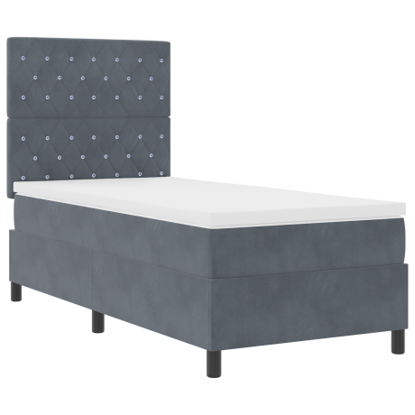 vidaXL LED Box Spring Bed met matras Donkergrijs 90 x 200 cm Fluweel afbeelding2 - 1