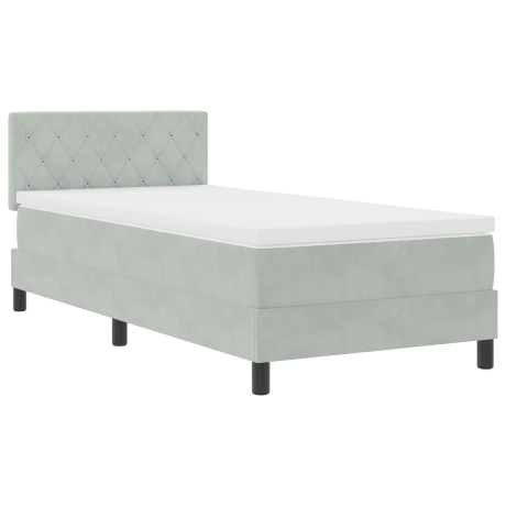 vidaXL LED Box Spring Bed met matras Lichtgrijs 100 x 200 cm Fluweel afbeelding2 - 1
